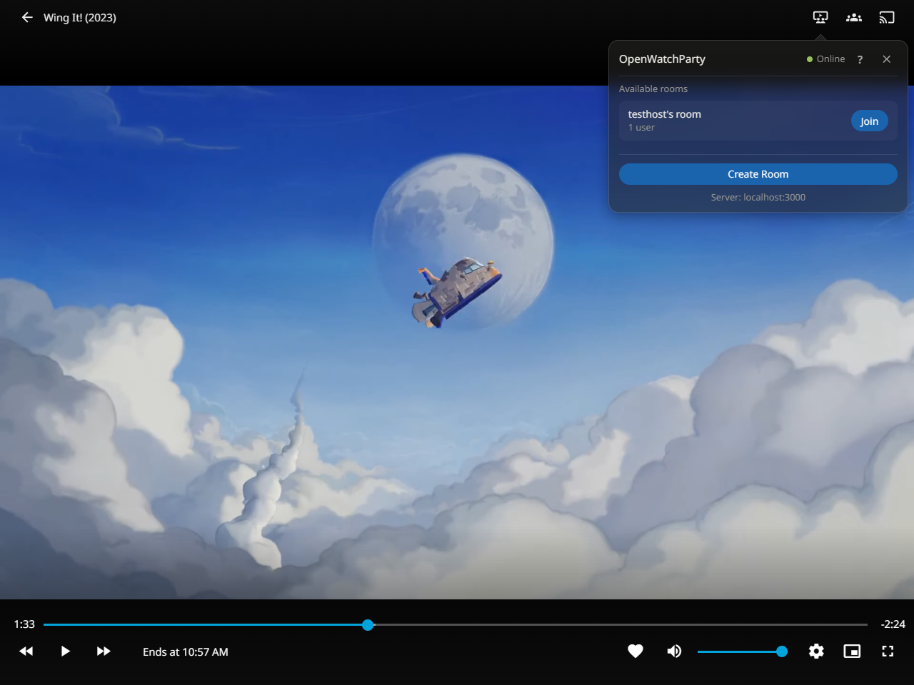 Guest's OpenWatchParty panel showing the host's room and its Join button