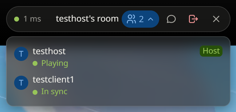 The participant room bar with the green In sync dot